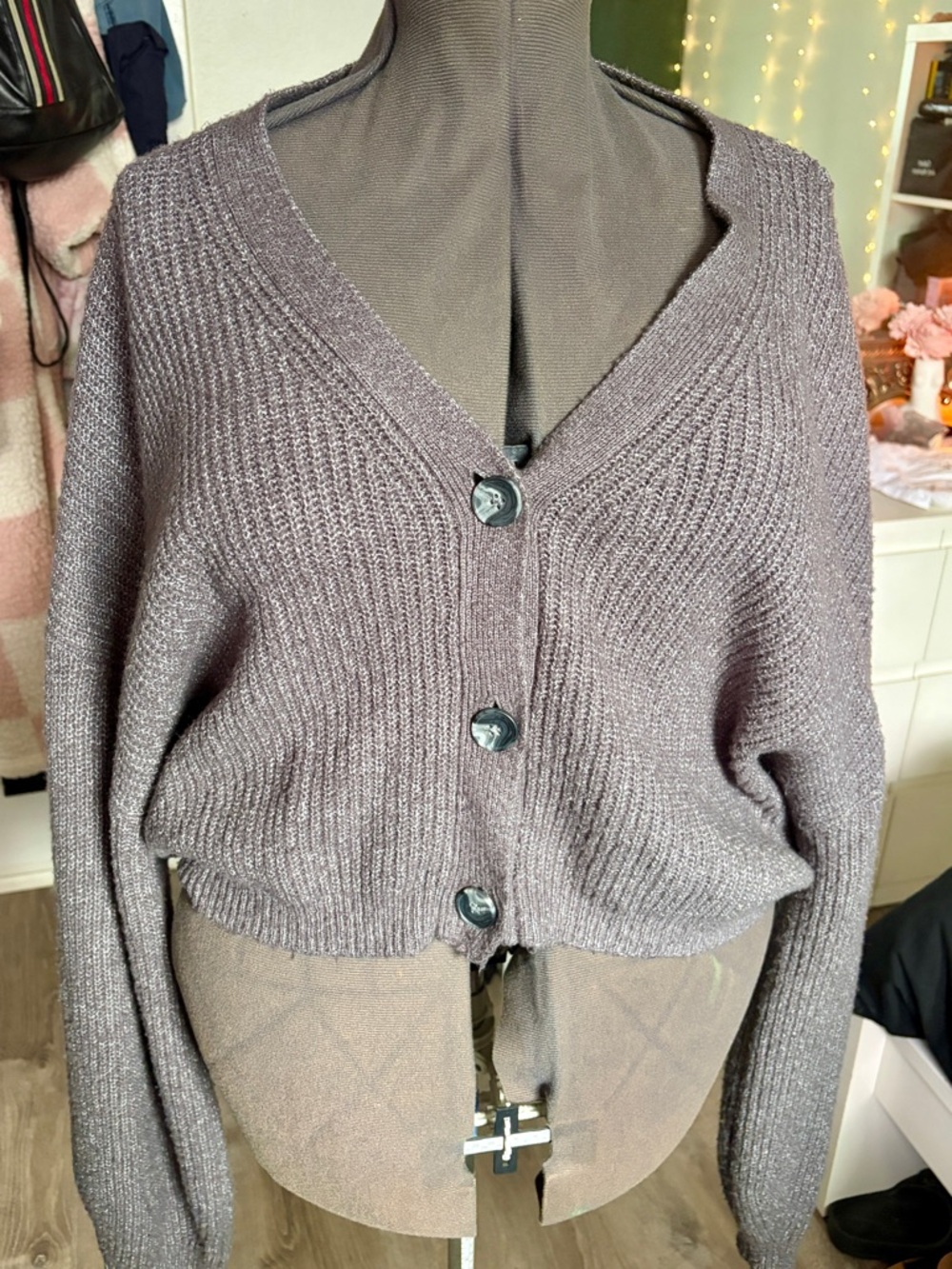 Truly Madly Deeply Mauve Cropped V-Neck Button Cardigan